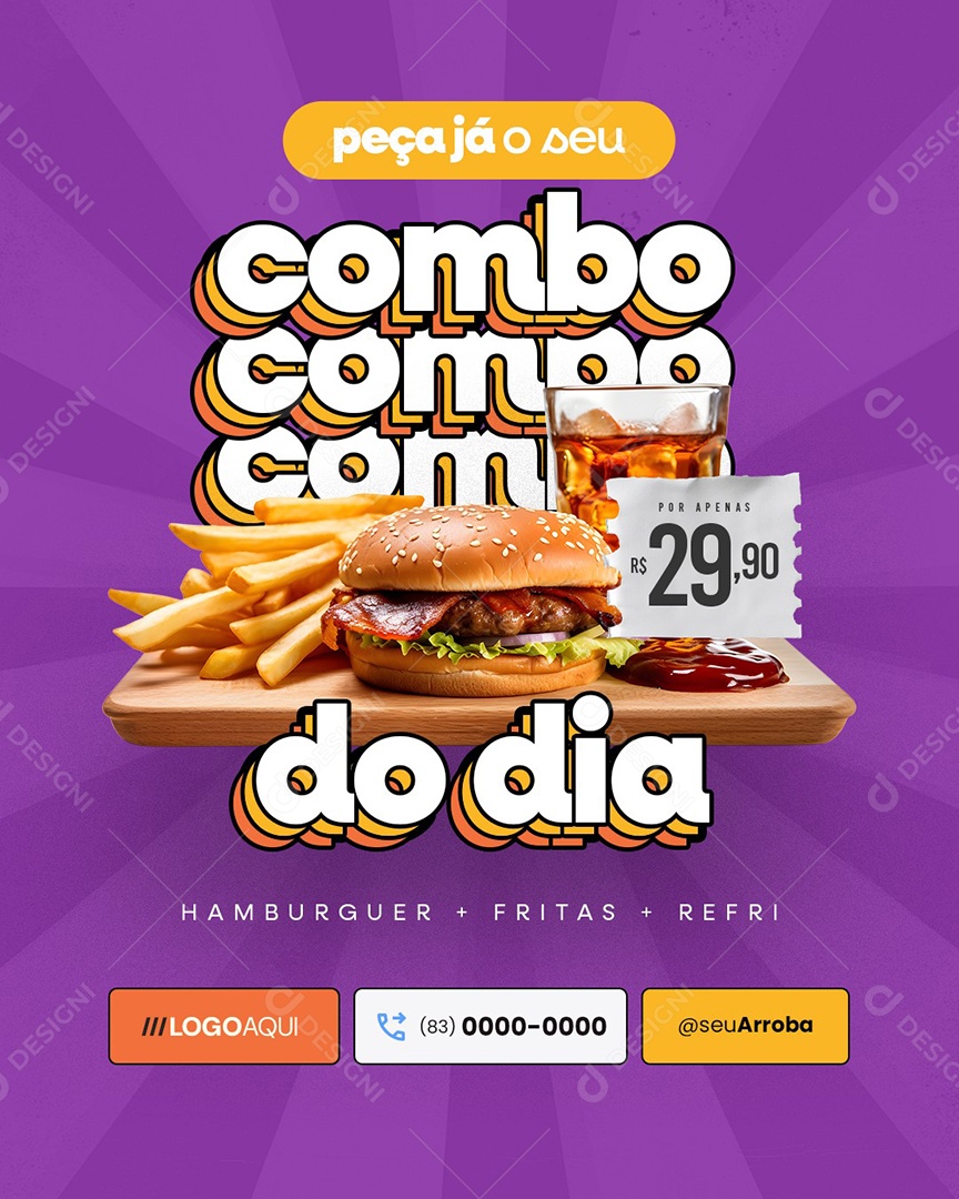 Hamburgueria Peça Já o Seu Combo do Dia Social Media PSD Editável