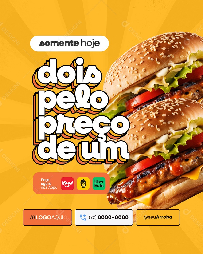 Hamburgueria Somente Hoje Dois Pelo Preço de Um Social Media PSD Editável