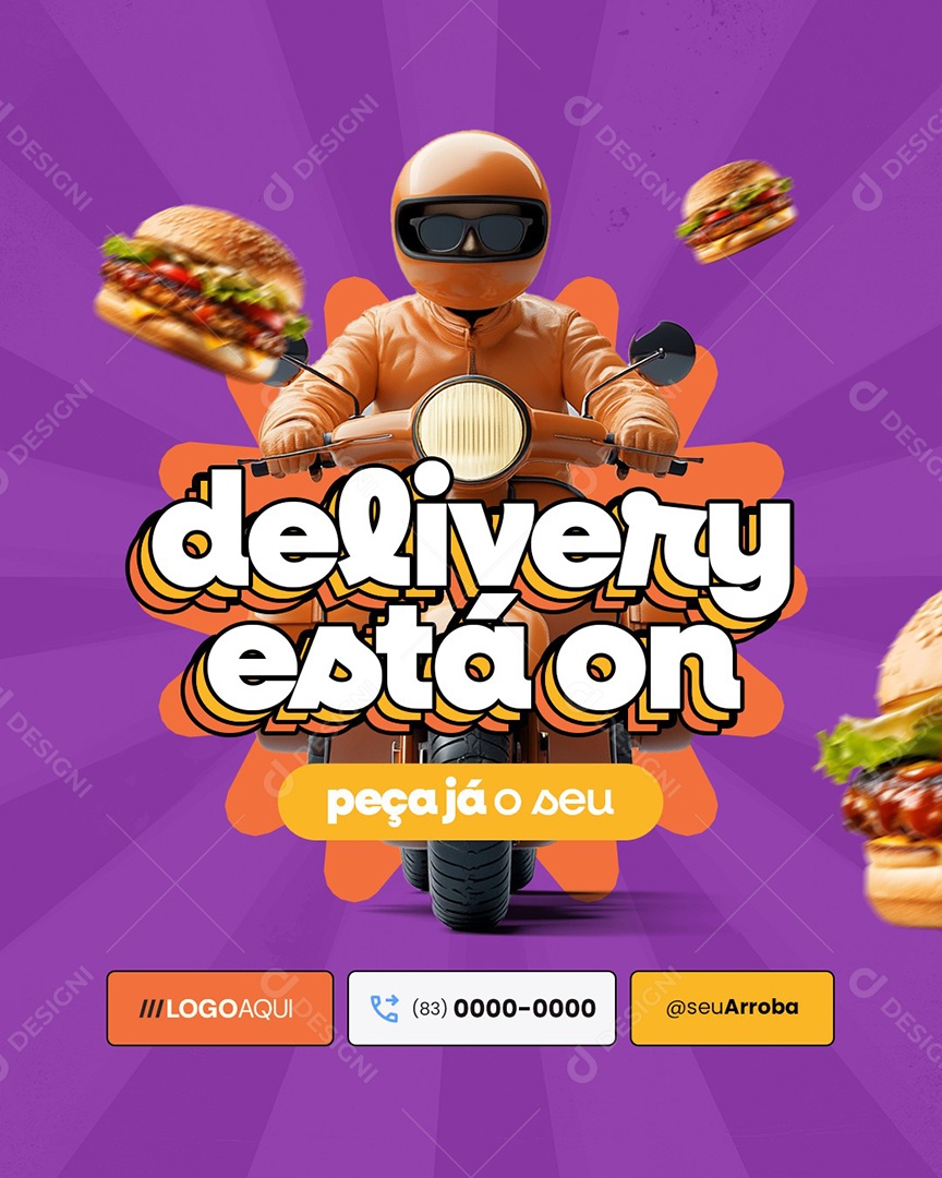 Hamburgueria Delivery Está On Peça Já o Seu Social Media PSD Editável