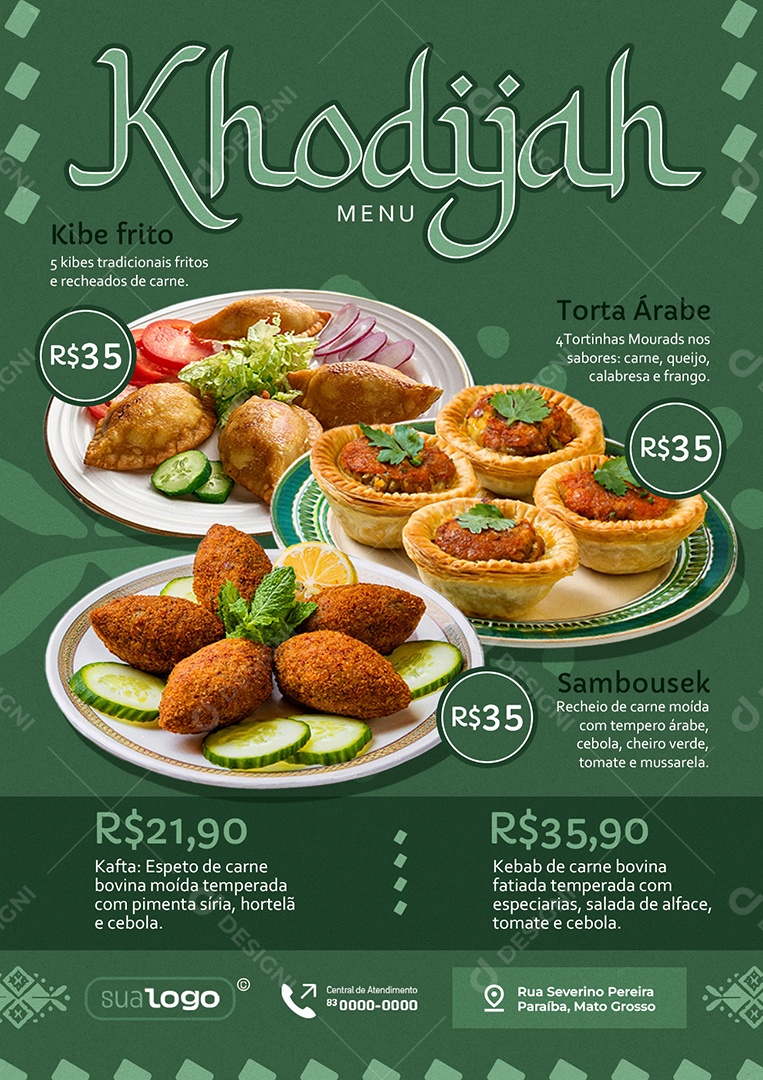 Modelo de Cardápio Árabe PSD Editável