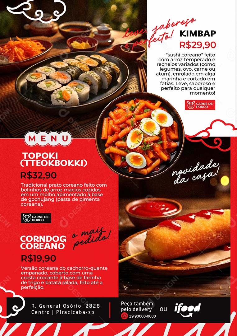 Modelo de Cardápio Comida Coreana PSD Editável