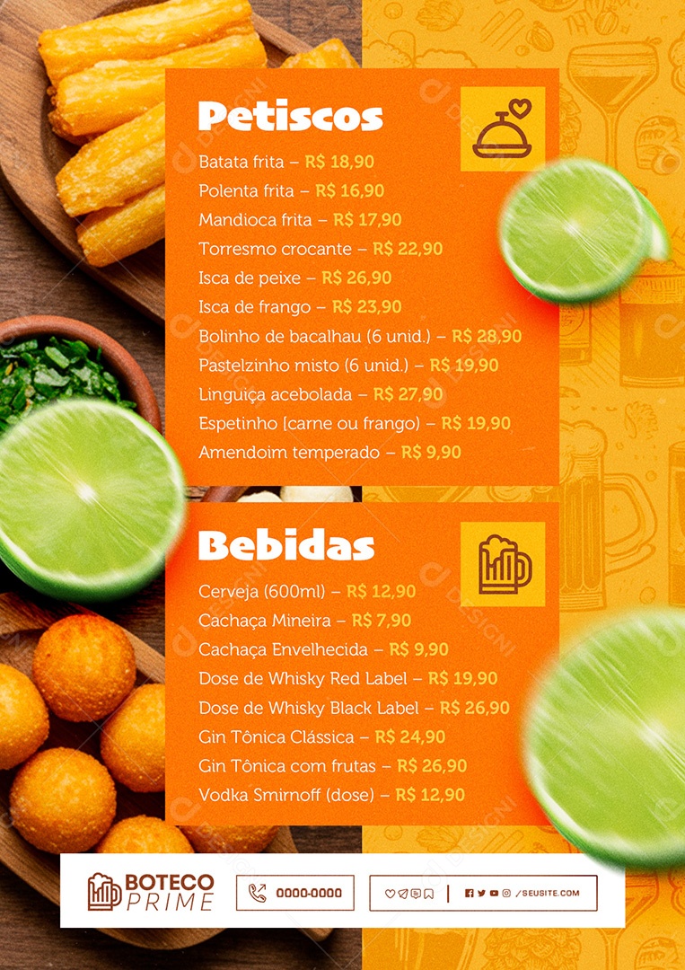 Modelo de Cardápio Petiscos PSD Editável