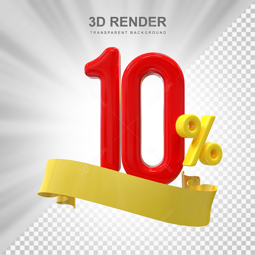 Número 3D 10% Vermelho e Amarelo Elemento Para Composição PSD