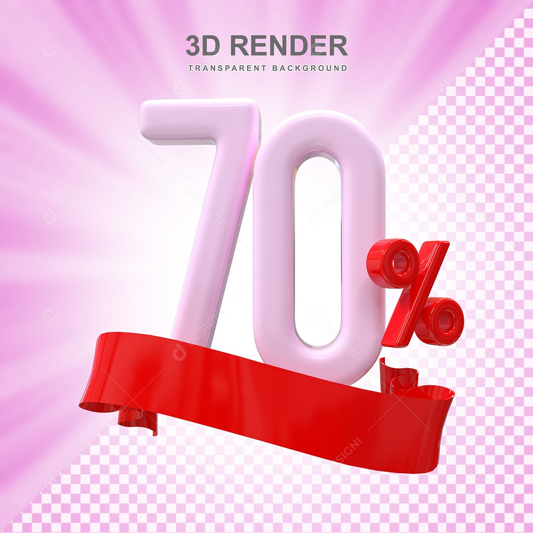 Número 3D 70% Rosa e Vermelho Elemento Para Composição PSD