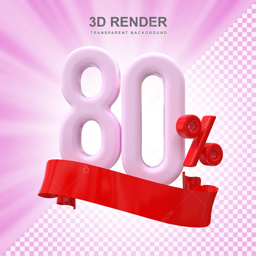 Número 3D 80% Rosa e Vermelho Elemento Para Composição PSD