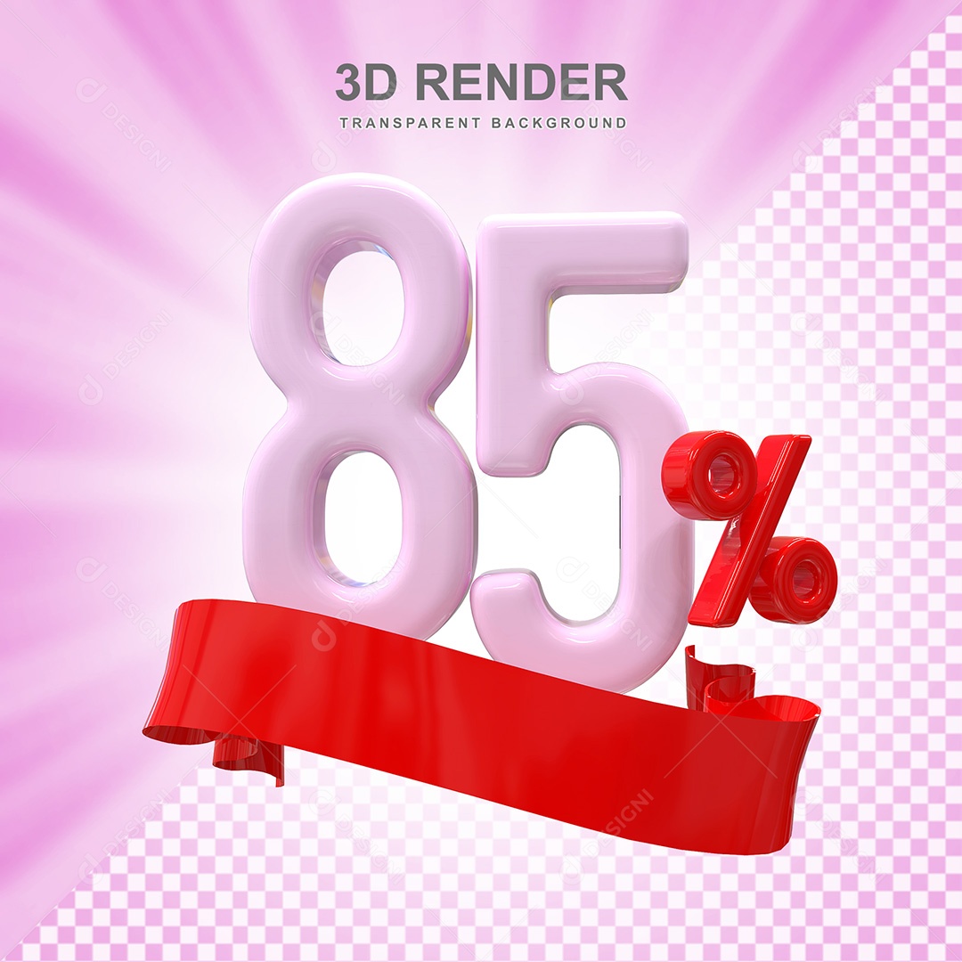 Número 3D 85% Rosa e Vermelho Elemento Para Composição PSD