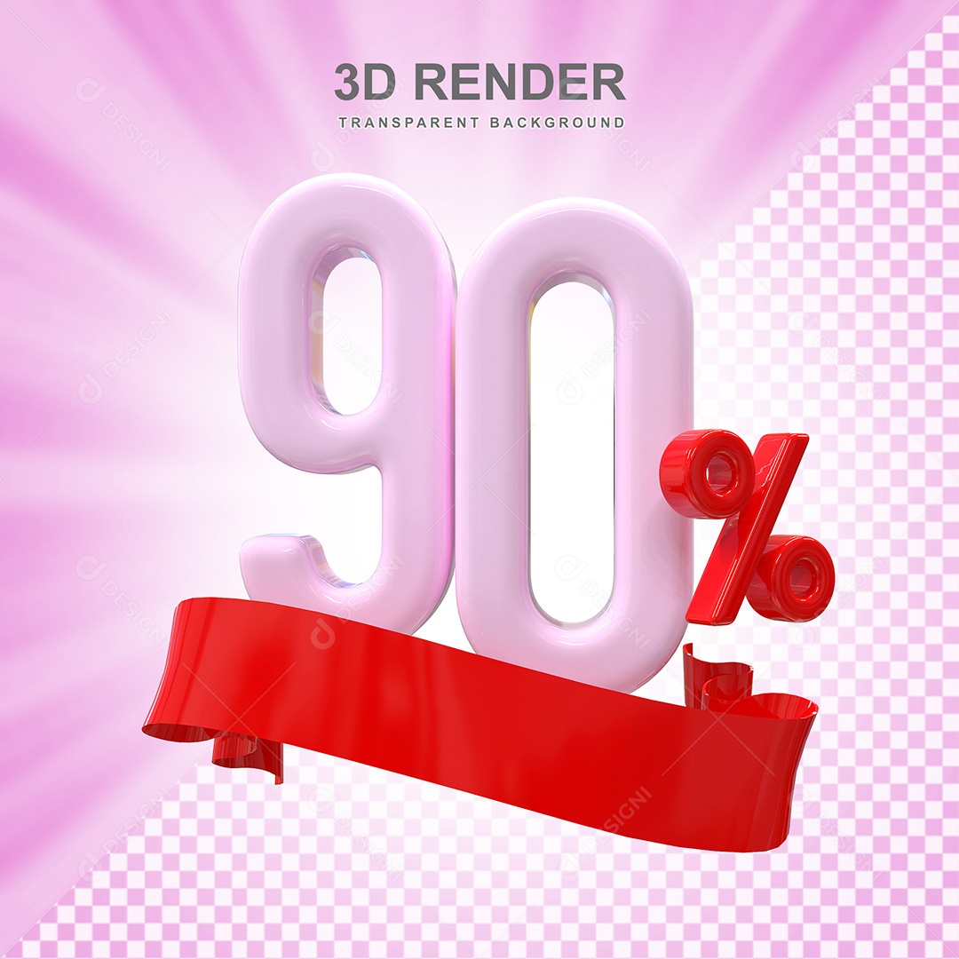 Número 3D 90% Rosa e Vermelho Elemento Para Composição PSD