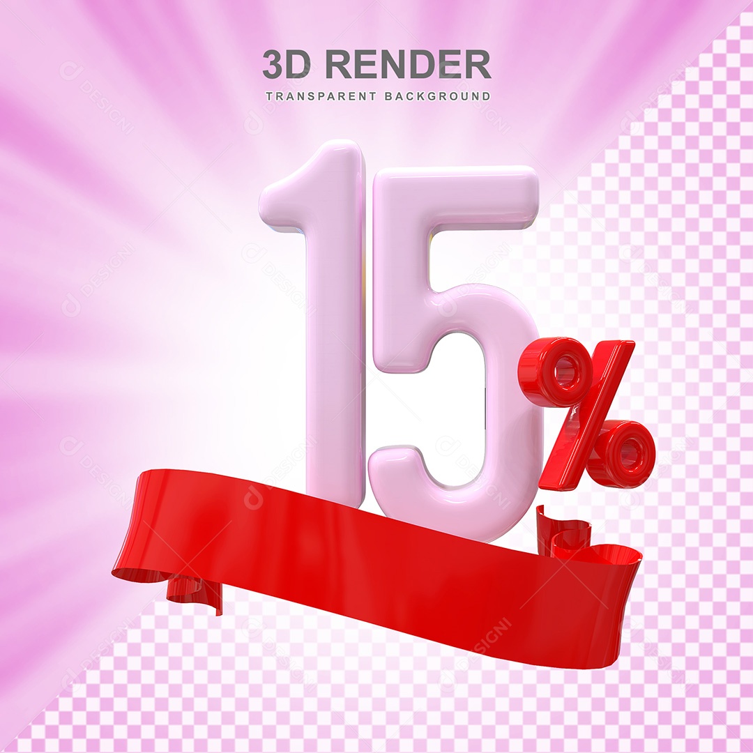 Número 3D 15% Rosa e Vermelho Elemento Para Composição PSD