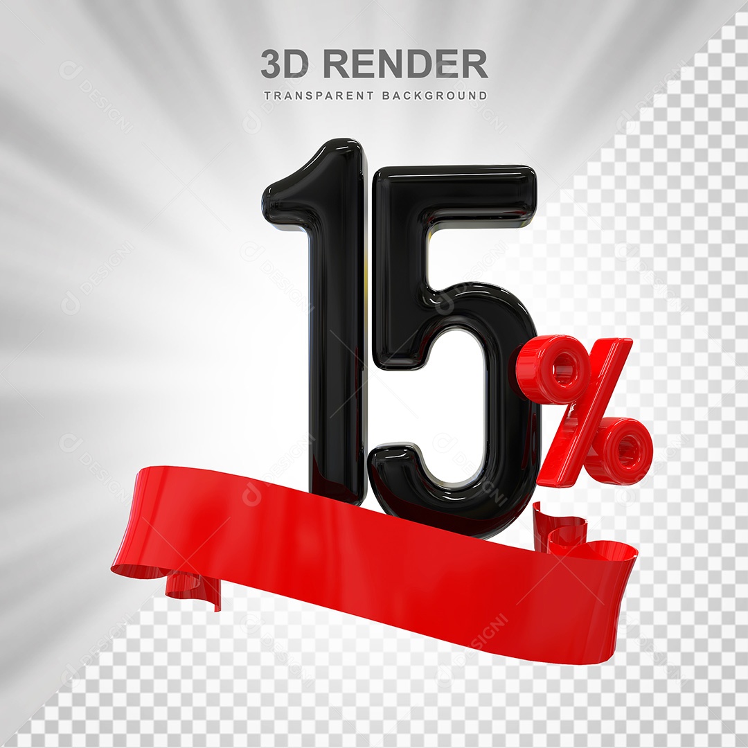 Número 3D 15% Preto e Vermelho Elemento Para Composição PSD