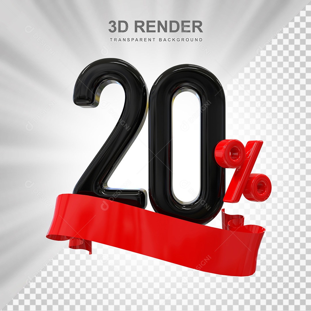 Número 3D 20% Preto e Vermelho Elemento Para Composição PSD