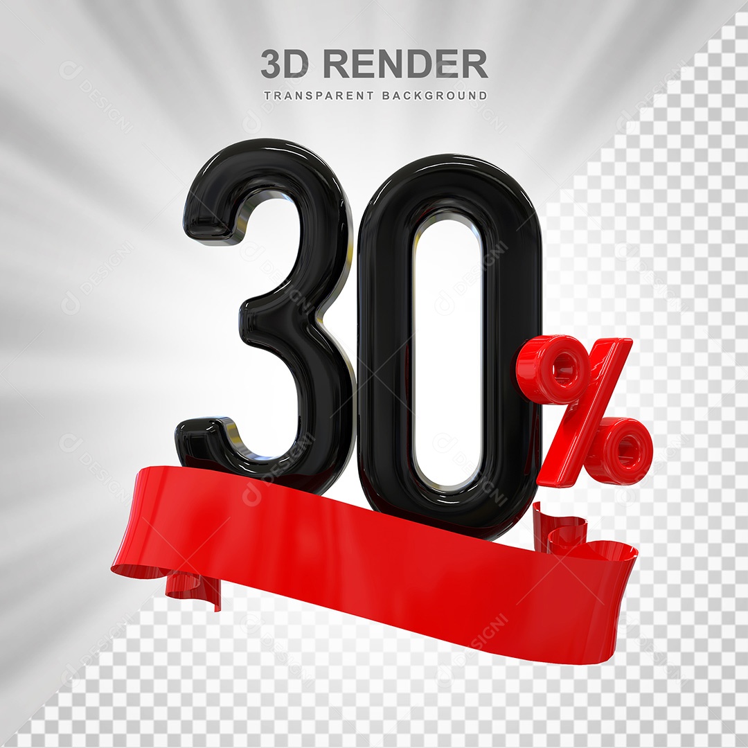 Número 3D 30% Preto e Vermelho Elemento Para Composição PSD