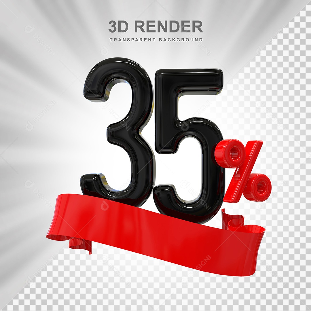 Número 3D 35% Preto e Vermelho Elemento Para Composição PSD