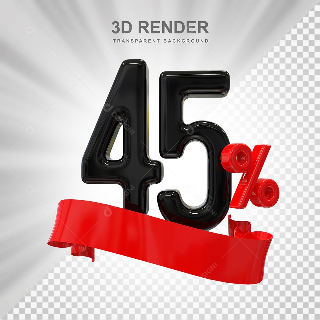 Número 3D 45% Preto e Vermelho Elemento Para Composição PSD