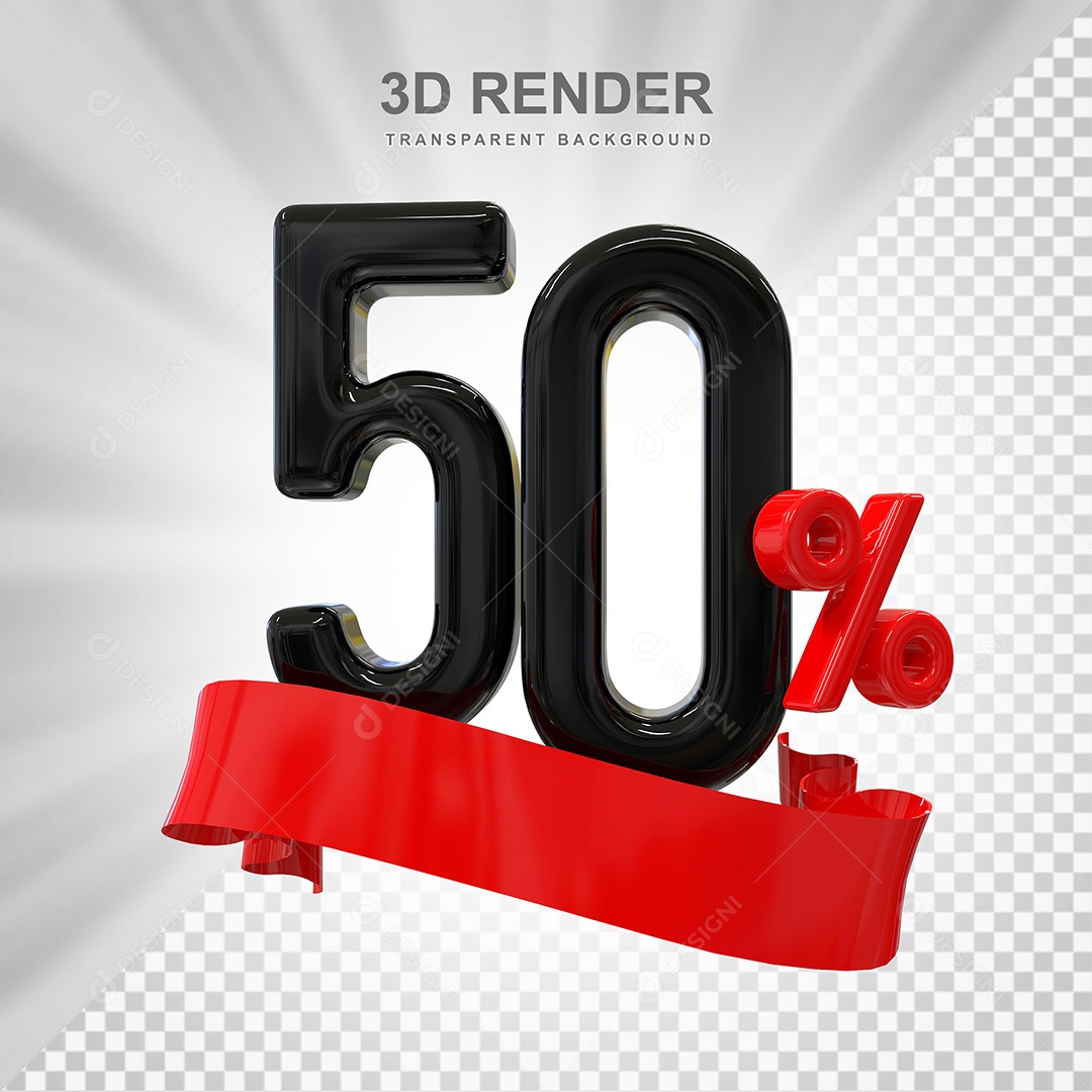 Número 3D 50% Preto e Vermelho Elemento Para Composição PSD