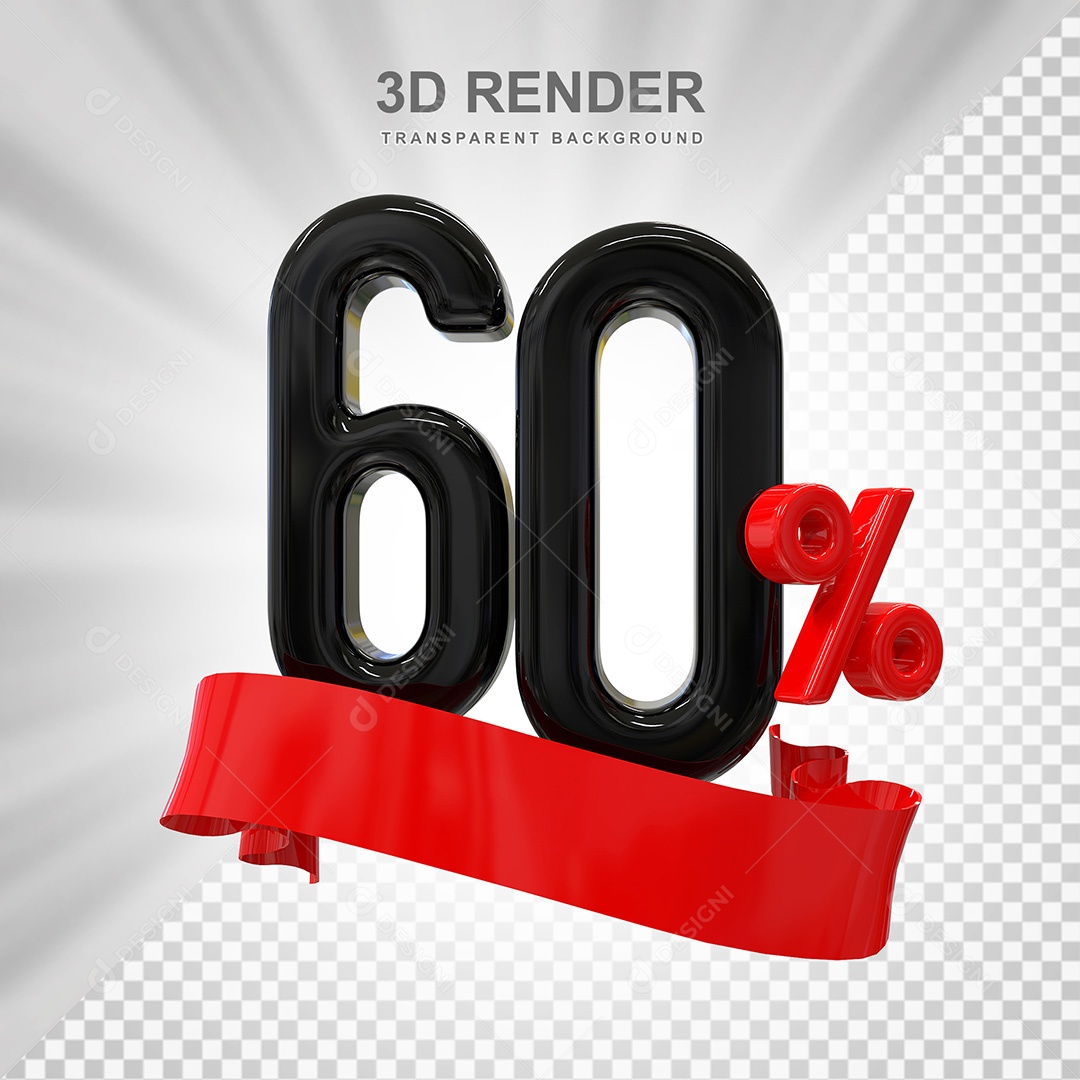 Número 3D 60% Preto e Vermelho Elemento Para Composição PSD