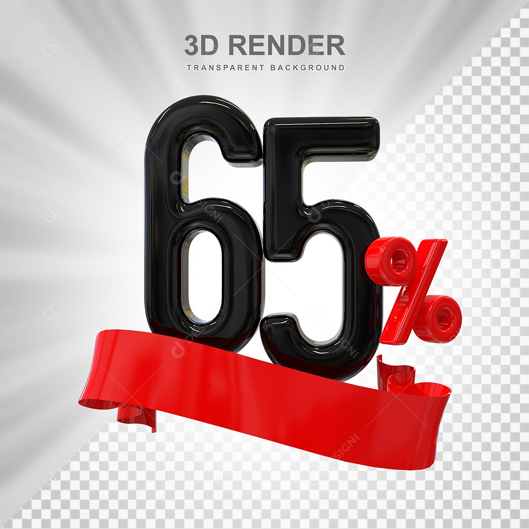 Número 3D 65% Preto e Vermelho Elemento Para Composição PSD