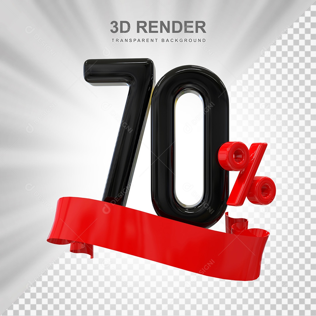 Número 3D 70% Preto e Vermelho Elemento Para Composição PSD