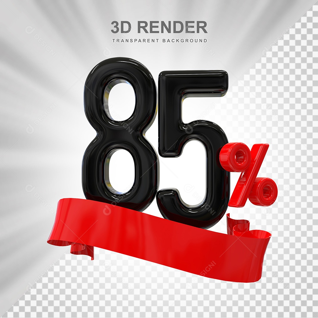 Número 3D 85% Preto e Vermelho Elemento Para Composição PSD