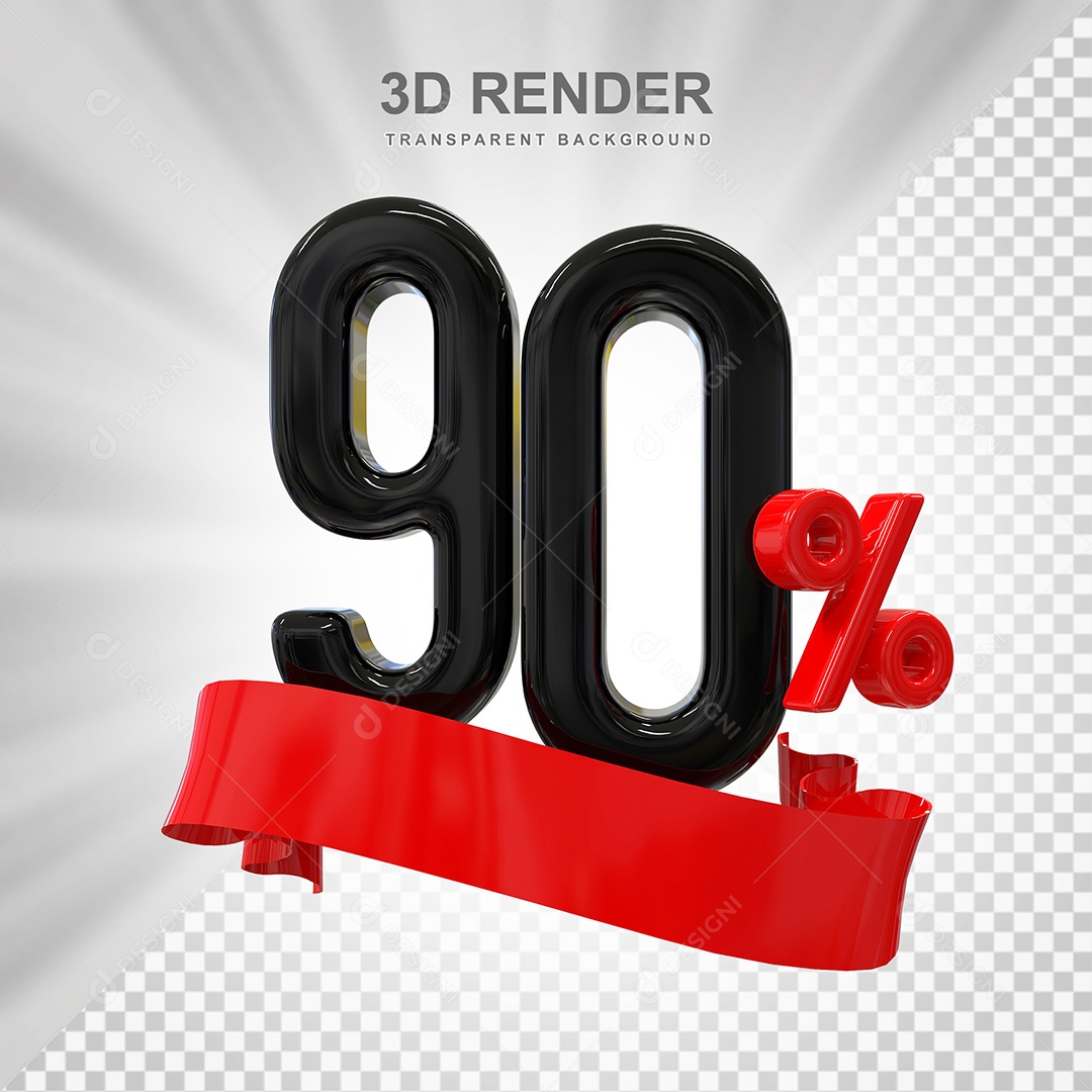 Número 3D 90% Preto e Vermelho Elemento Para Composição PSD