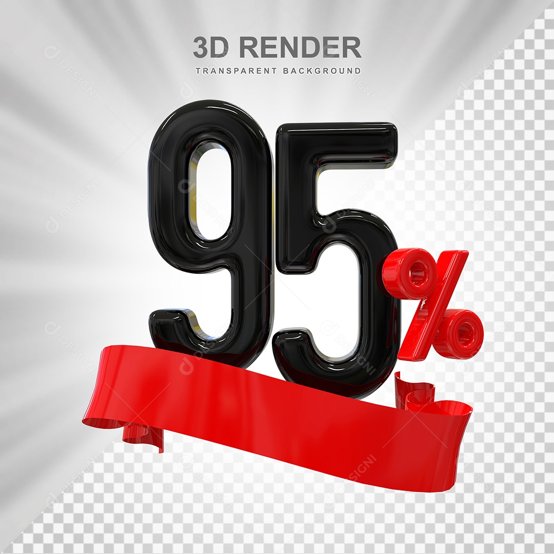 Número 3D 95% Preto e Vermelho Elemento Para Composição PSD