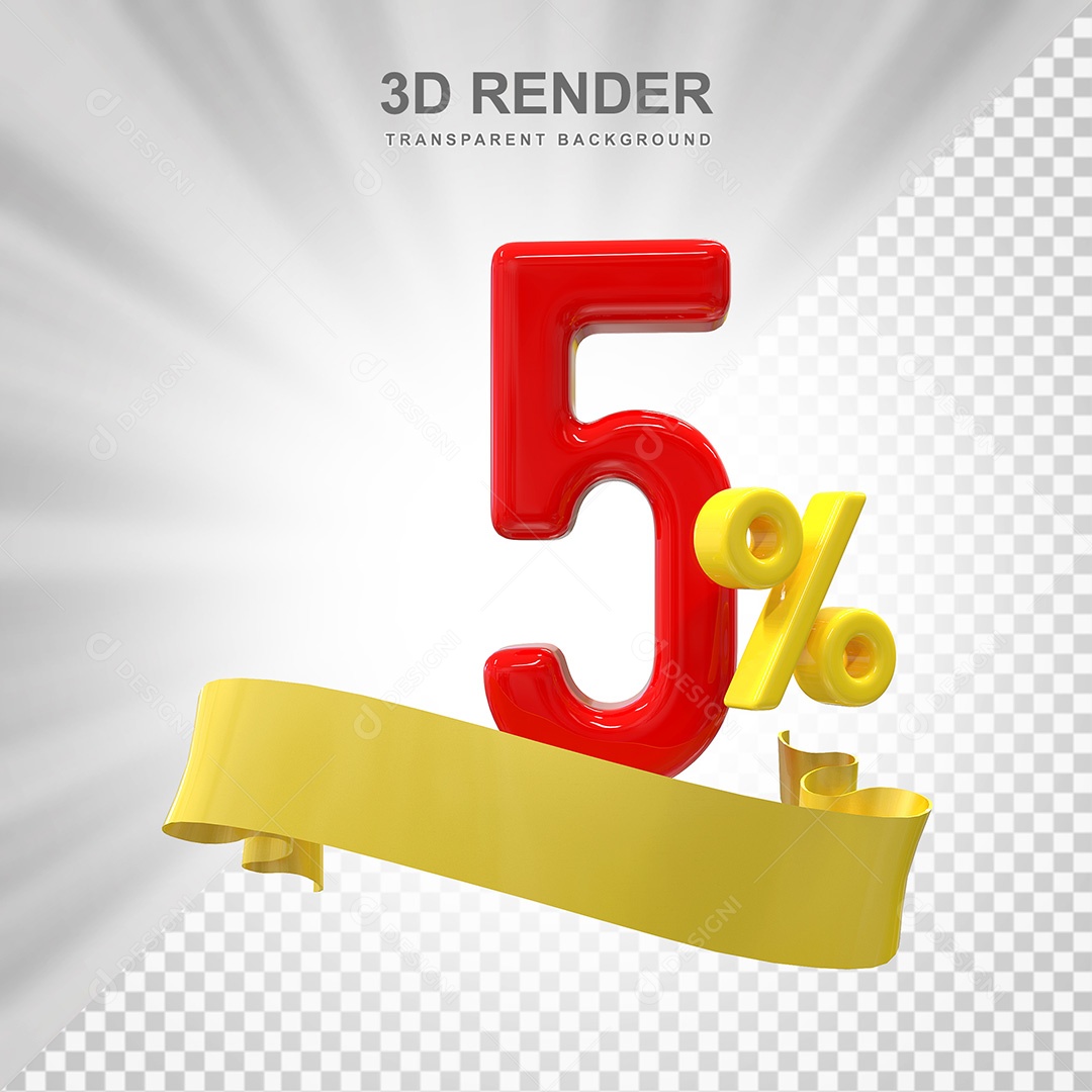 Número 3D 5% Vermelho Elemento Para Composição PSD