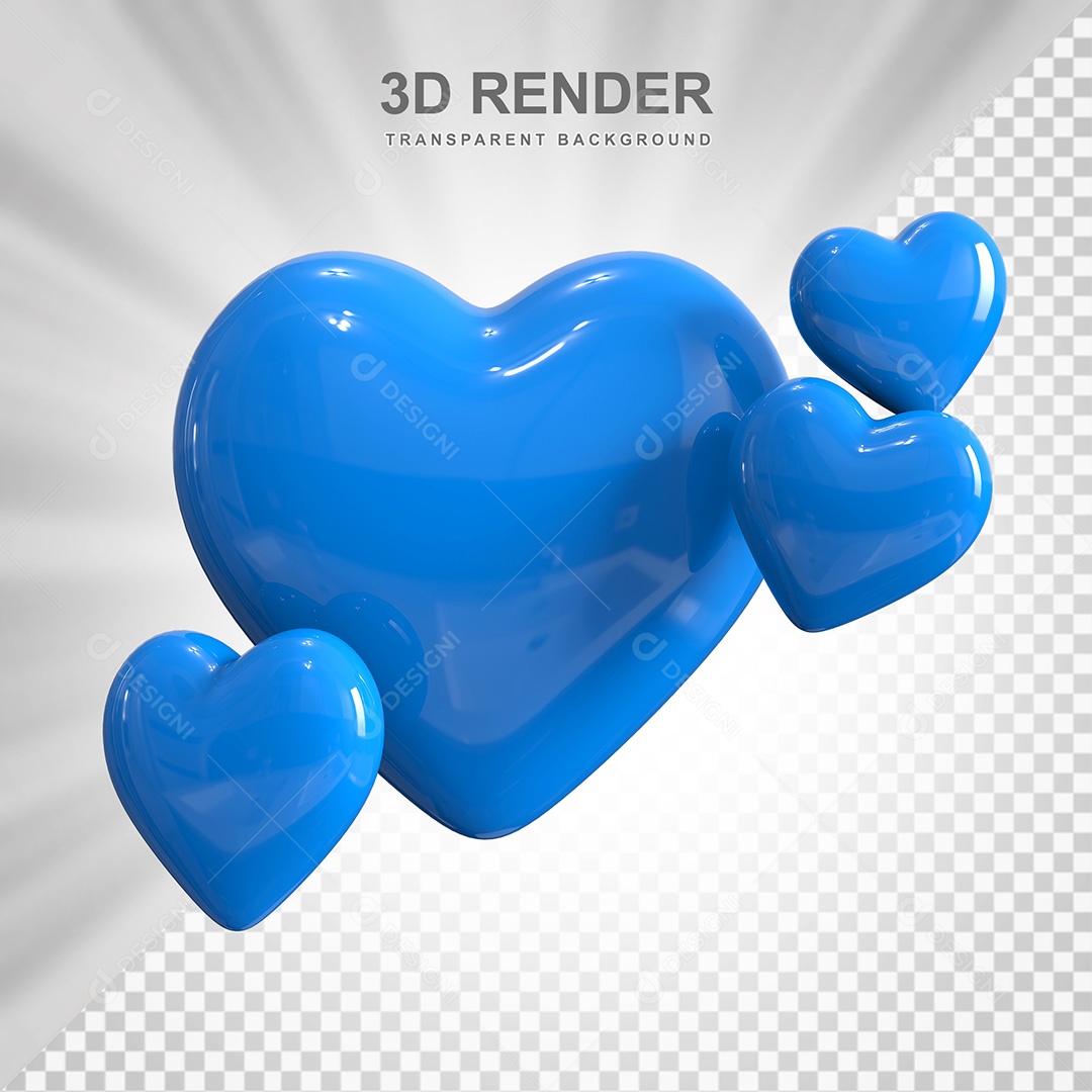 Corações Azuis Elemento 3D para Composição PSD