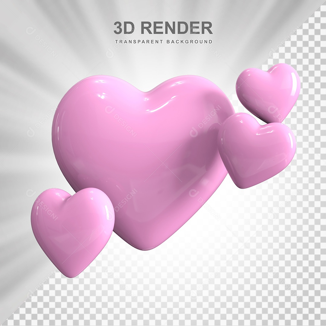 Corações Rosas Elemento 3D para Composição PSD
