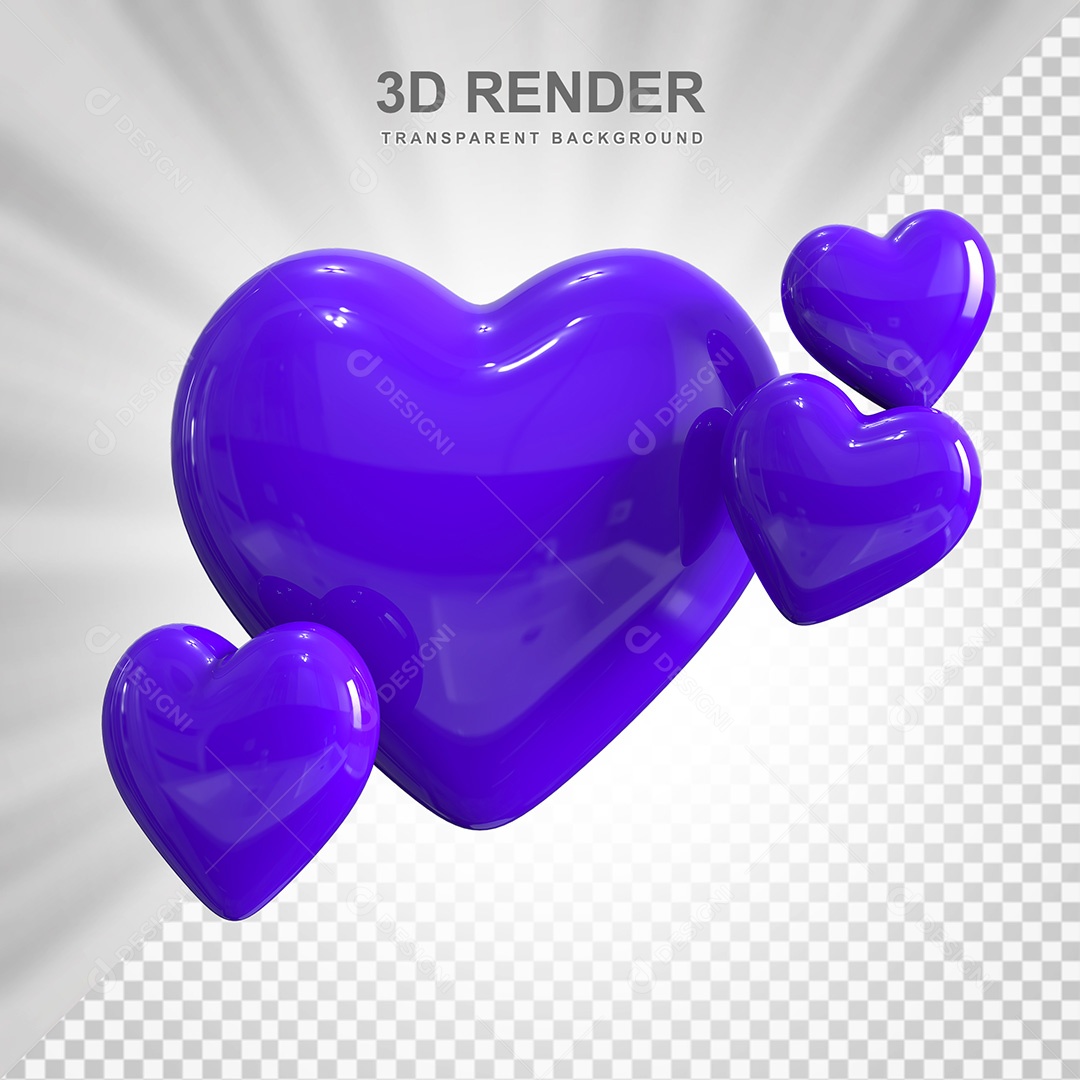 Corações Roxos Elemento 3D para Composição PSD