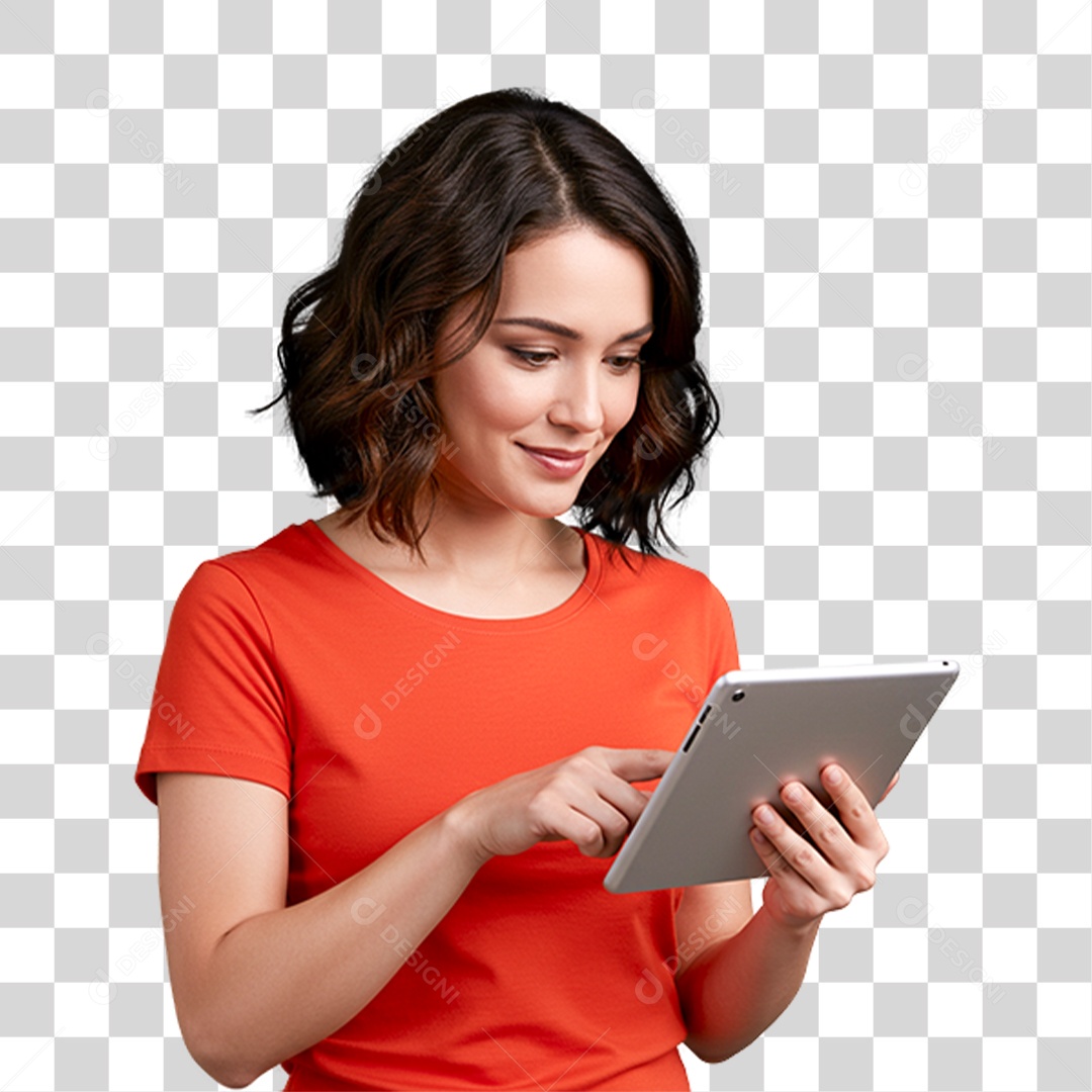 Mulher Usando Tablet PNG Transparente