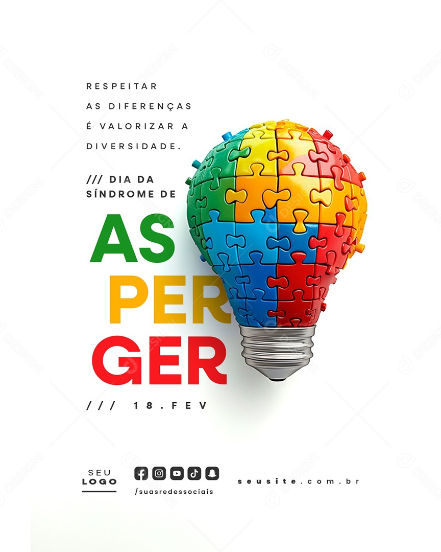 Dia da Sindrome Asperger 18 de Fevereiro Respeitar as Diferenças Social Media PSD Editável