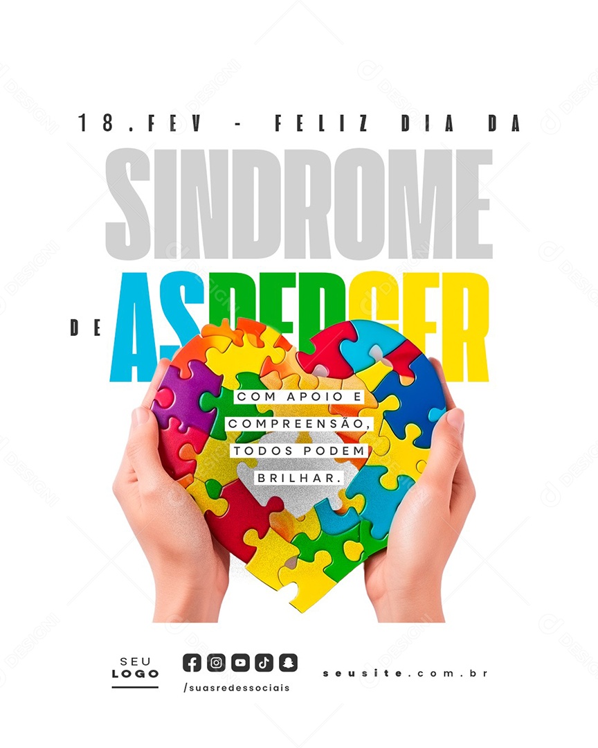 Feliz Dia da Sindrome Asperger 18 de Fevereiro Social Media PSD Editável