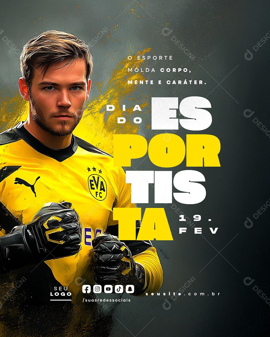 Dia do Esportista 19 de Fevereiro O Esporte Molda Corpo Social Media PSD Editável