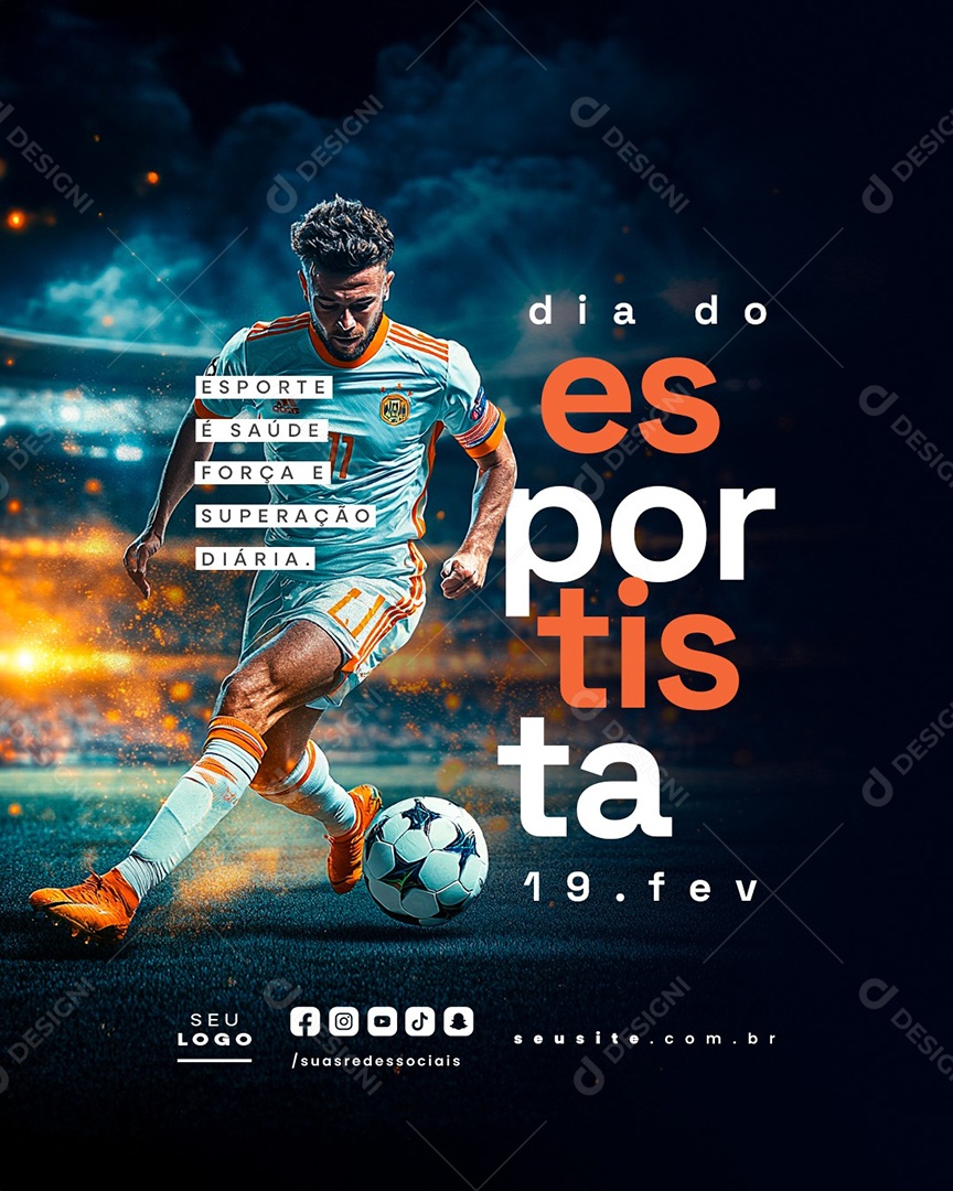Dia do Esportista 19 de Fevereiro Esporte é Saúde Social Media PSD Editável