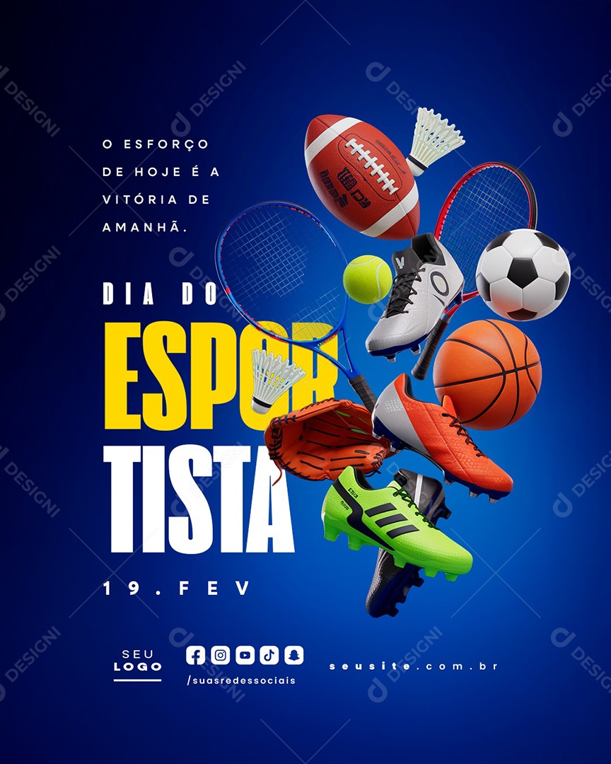 Dia do Esportista 19 de Fevereiro Social Media PSD Editável