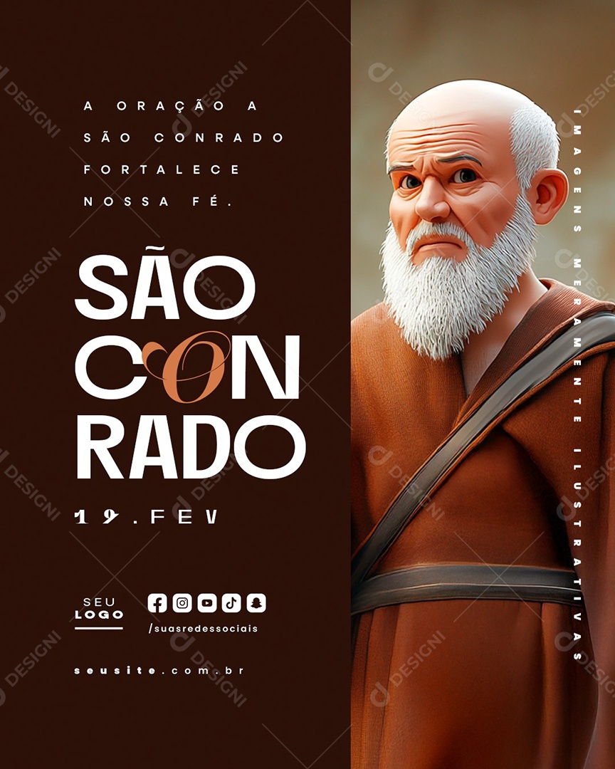 Dia de São Conrado 19 de Fevereiro Social Media PSD Editável