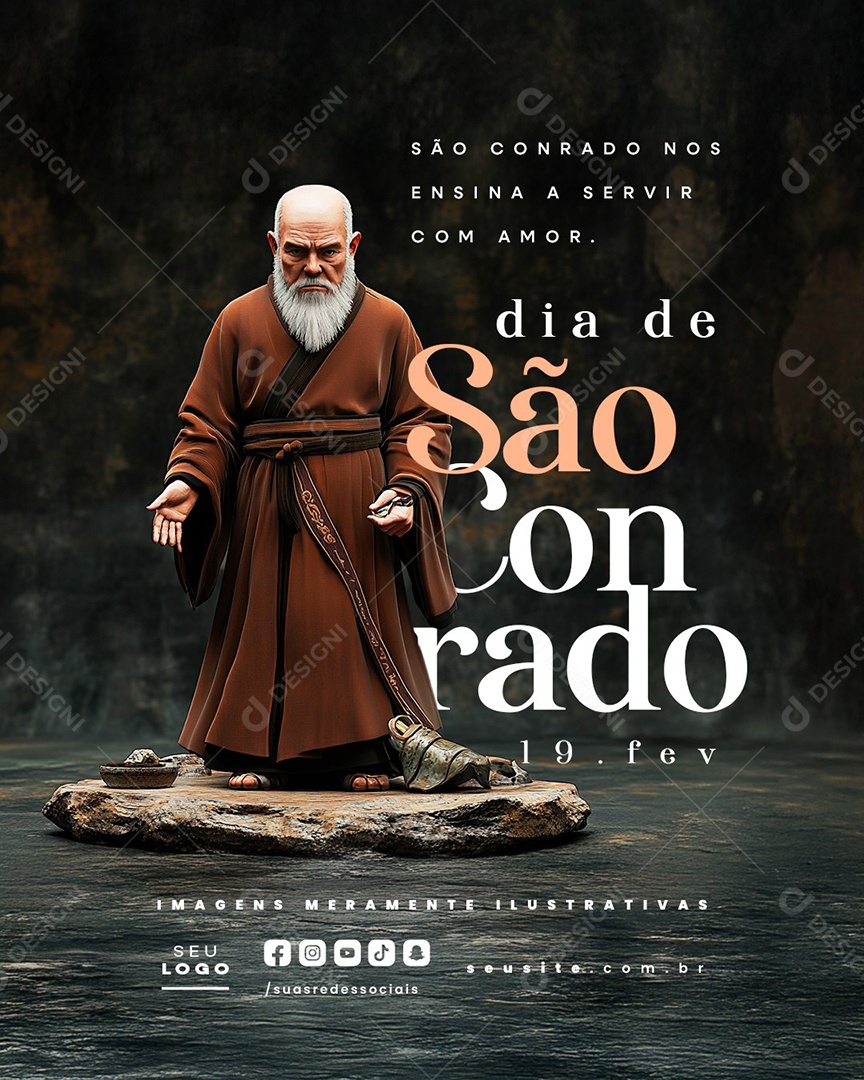 Dia de São Conrado 19 de Fevereiro Nos Ensina a Servir Com Amor Social Media PSD Editável