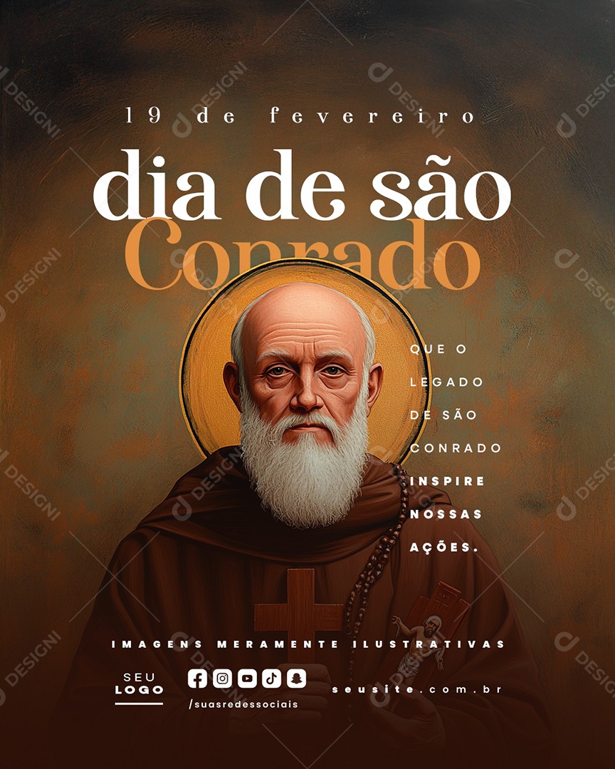 Dia de São Conrado 19 de Fevereiro Que o Legado Inspire Social Media PSD Editável