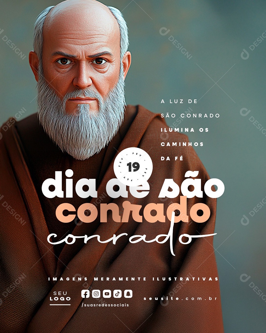 Dia de São Conrado 19 de Fevereiro A Luz Iluminar os Caminhos Social Media PSD Editável