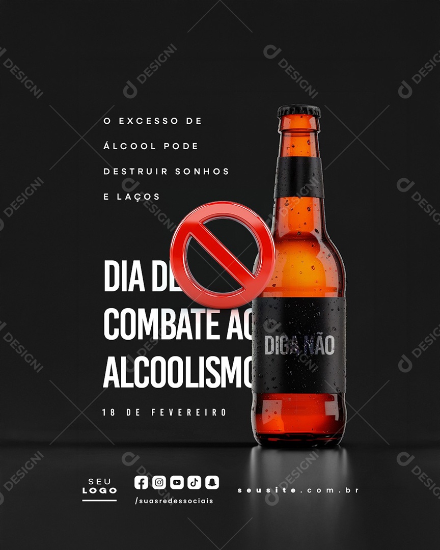Social Media Dia de Combate ao Alcoolismo 18 de Fevereiro PSD Editável