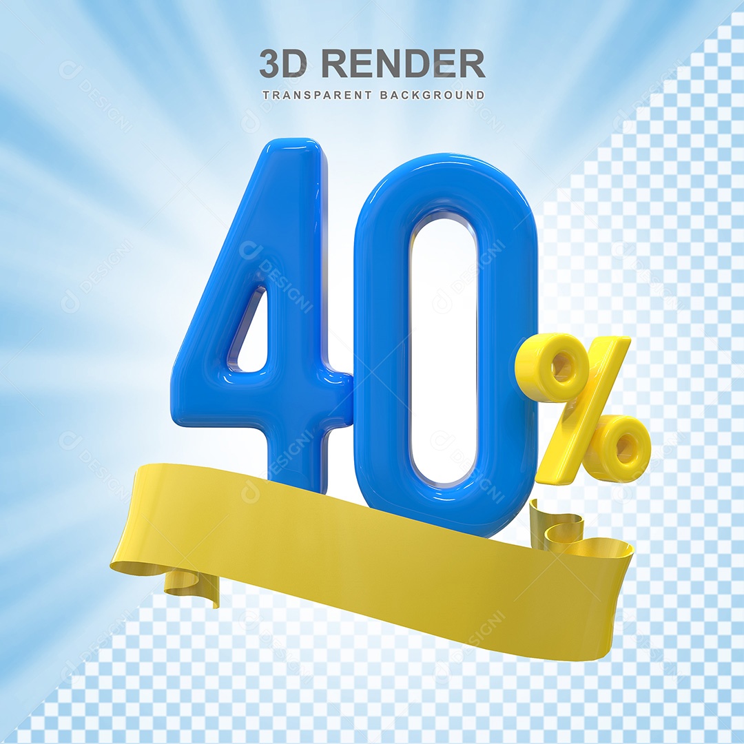Número 3D 40% Azul e Amarelo Elemento Para Composição PSD