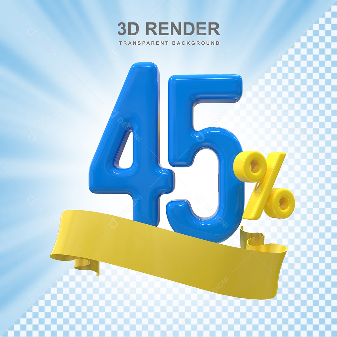 Número 3D 45% Azul e Amarelo Elemento Para Composição PSD