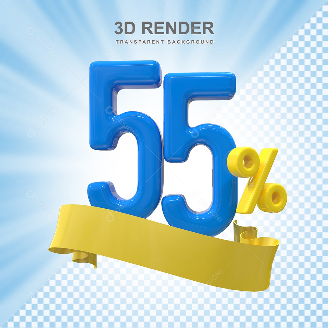 Número 3D 55% Azul e Amarelo Elemento Para Composição PSD