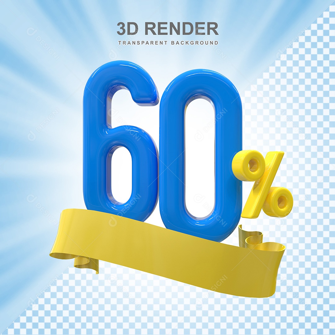 Número 3D 60% Azul e Amarelo Elemento Para Composição PSD