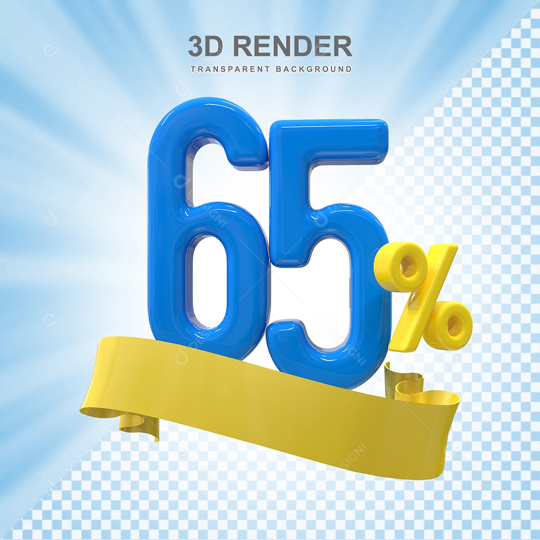 Número 3D 65% Azul e Amarelo Elemento Para Composição PSD