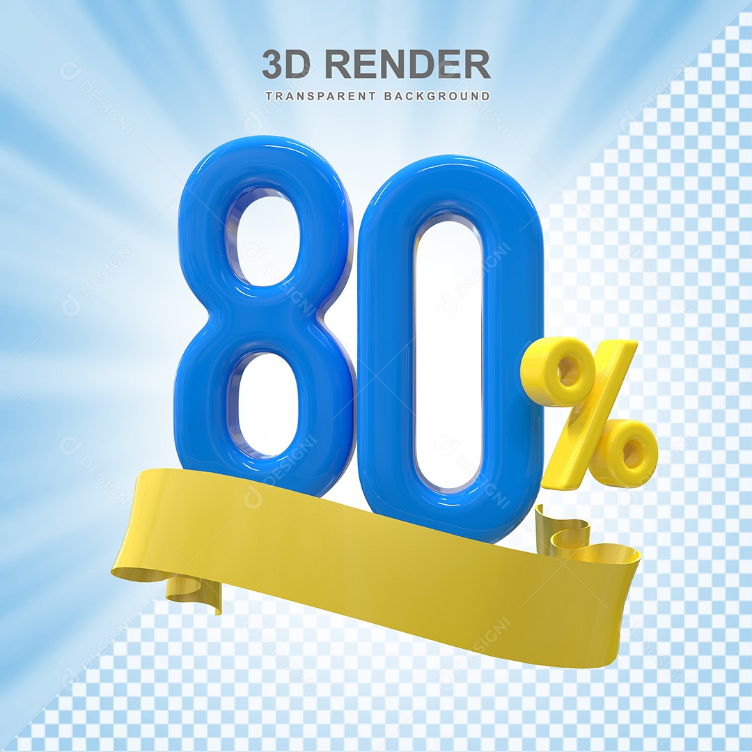 Número 3D 80% Azul e Amarelo Elemento Para Composição PSD