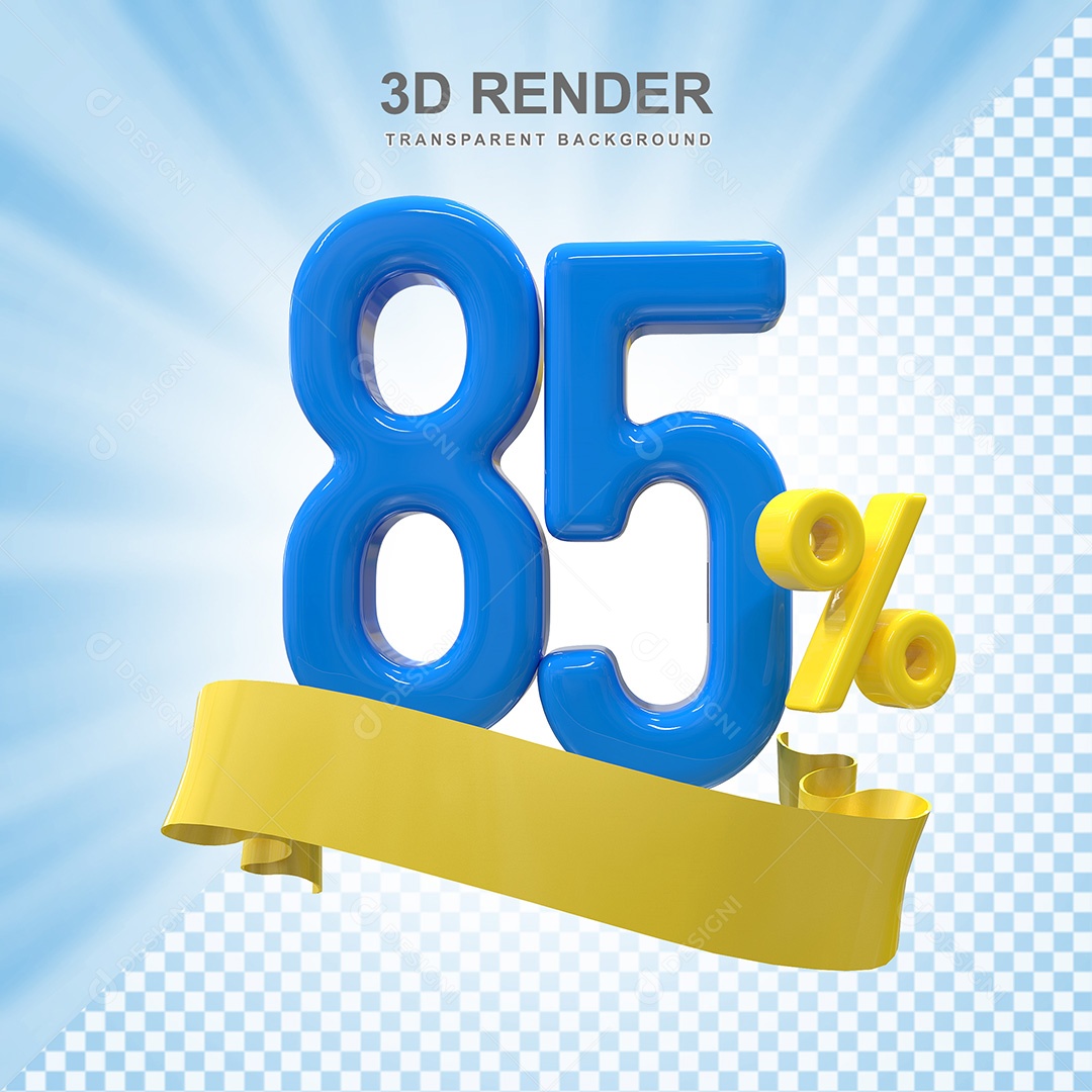 Número 3D 85% Azul e Amarelo Elemento Para Composição PSD