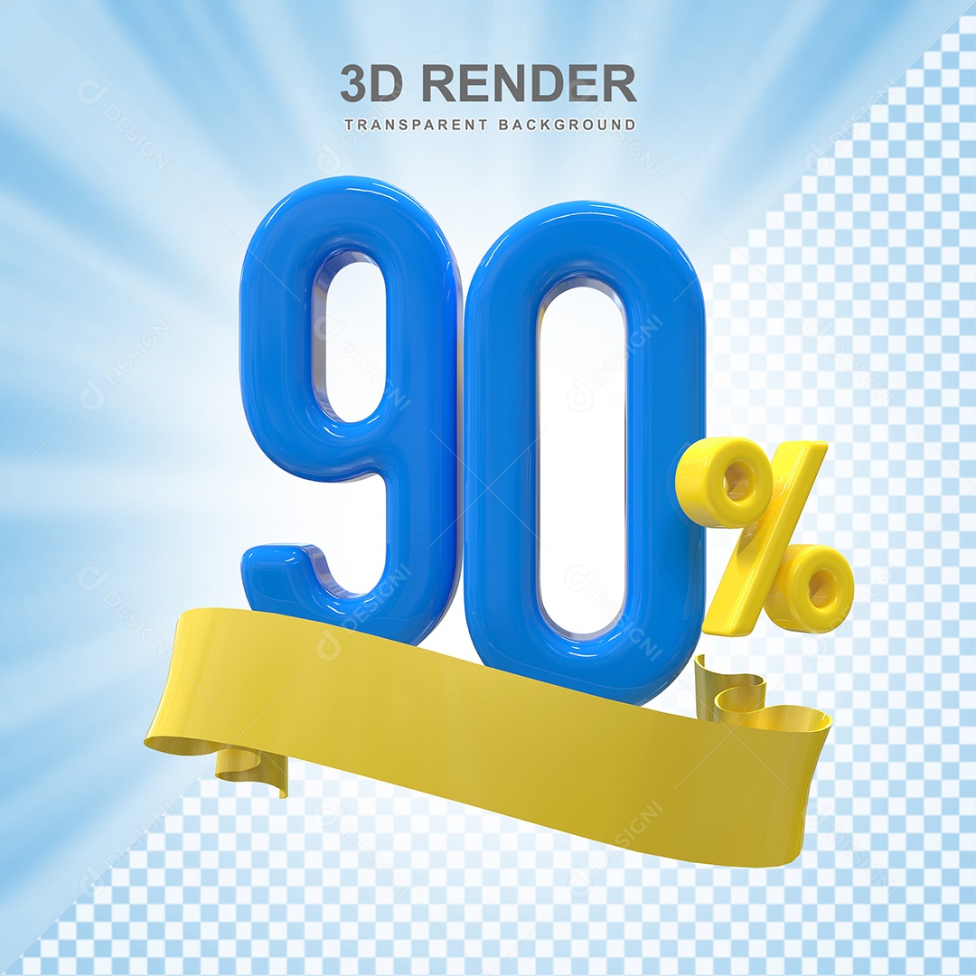 Número 3D 90% Azul e Amarelo Elemento Para Composição PSD
