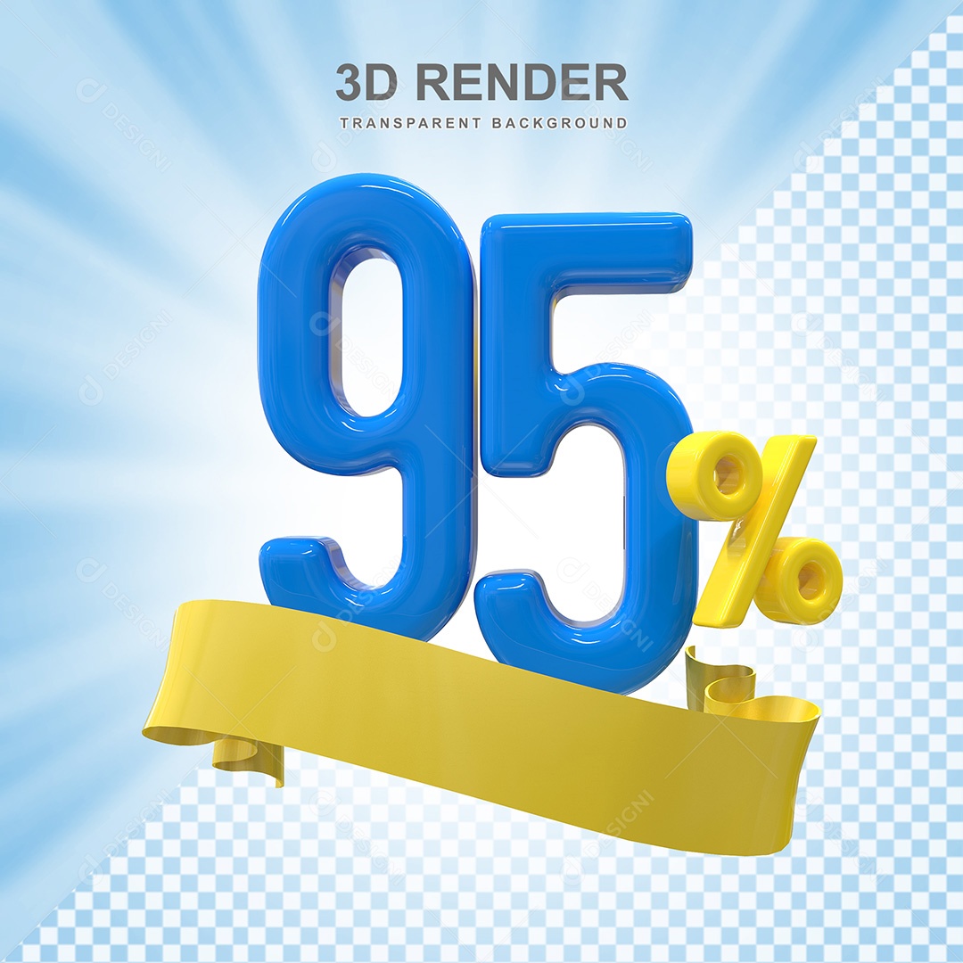Número 3D 95% Azul e Amarelo Elemento Para Composição PSD