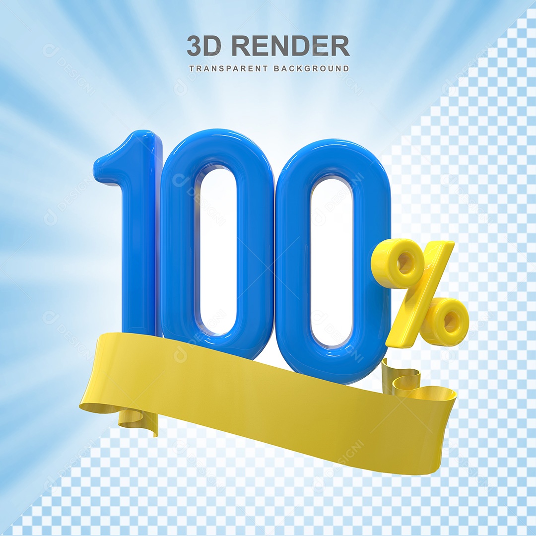 Número 3D 100% Azul e Amarelo Elemento Para Composição PSD