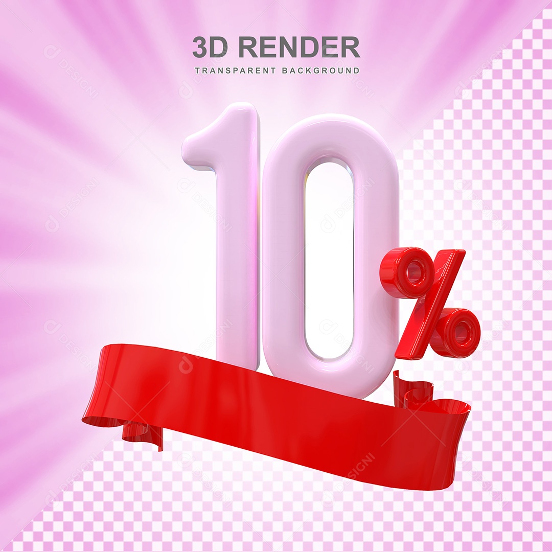 Número 3D 10% Rosa e Vermelho Elemento Para Composição PSD